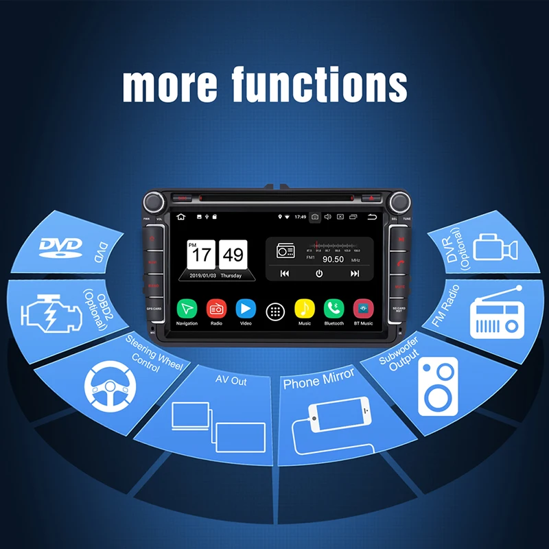 Top Pumpkin 2 Din 8" Car Multimedia Player Android 8.0 GPS Autoradio Stereo For Volkswagen/Golf/Skoda Wifi 4G DAB+FM Radio Fast Boot 7