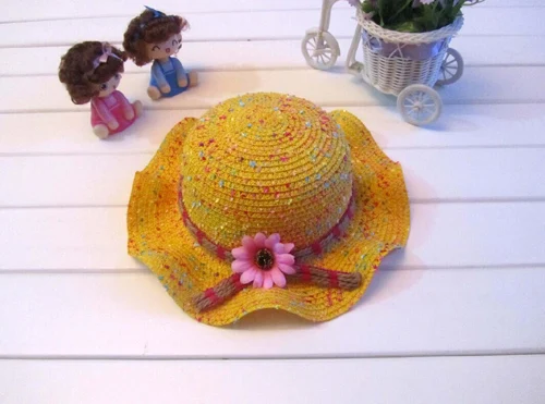 1 шт., новинка года, Корейская разноцветная Детская шляпа для защиты от солнца, весенний и летний капюшон, соломенная шляпа для девочек, 7 цветов - Цвет: Цвет: желтый