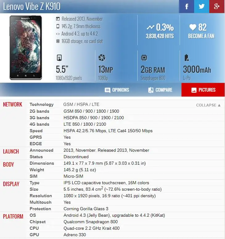 Lenovo Vibe Z K910