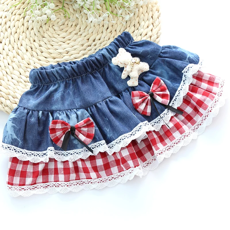 Aliexpress.com : Buy Girls Denim Skirts Plaid Lace Bow ...
