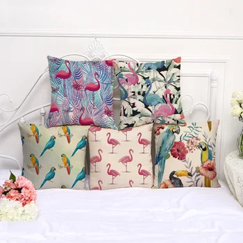 

Fashion New Custom Design Parrot Pattern Cushion Cover Cotton Linen Fabric Pillow Case For Car Sofa Home Decorative 45x45 cm