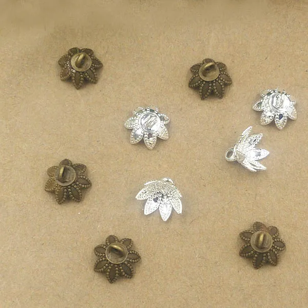 9mm Vintage Bell Bead End Charm Caps with Loop & 7 Filigree Flower Prong Legs Crafts Connectors