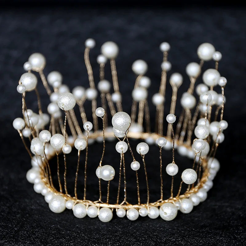 

Simple Pearls Ladies Bridal Wedding Crown Tiaras Birthday Wedding Junior Headbands Bride's Headpieces Cake Crown Decoration