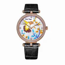 Reef Tiger Love Serier RGA1562 Watches Fashion Quartz Watches for Women MOP Dial Leather Strap Steel Lover Watches with Diamonds