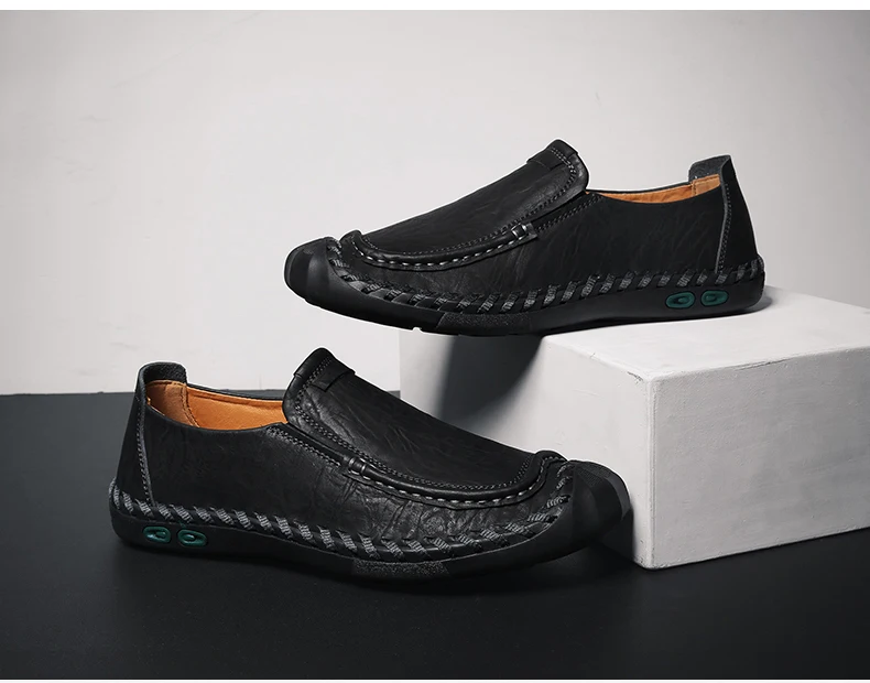 Мужская повседневная обувь из натуральной кожи размера плюс; нескользящие лоферы на плоской подошве; Мужская дышащая удобная уличная Мужская обувь для ходьбы
