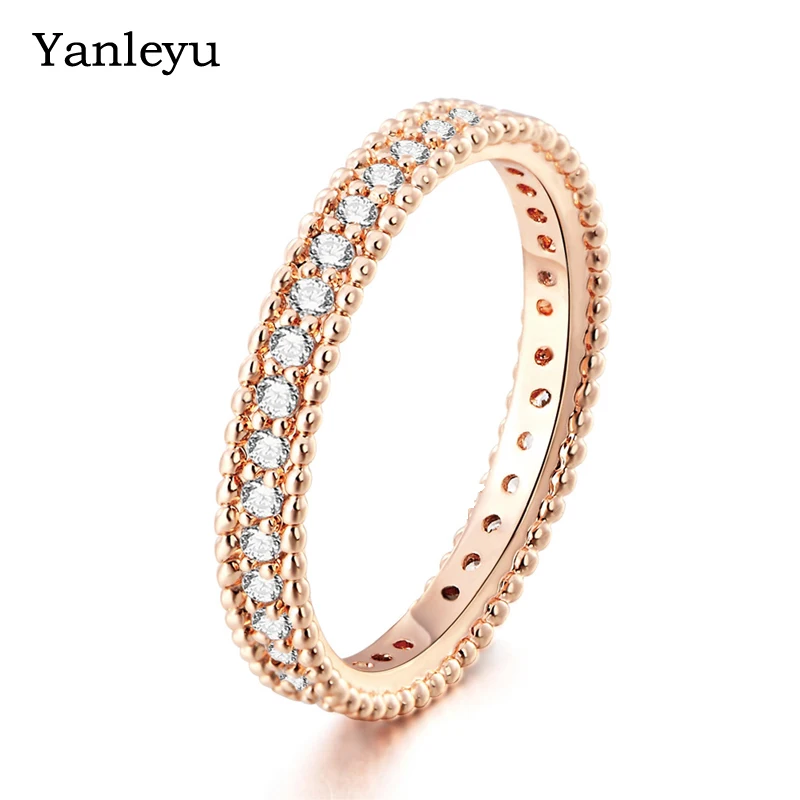 

Yanleyu Luxury One Row Cubic Zircon Rings For Women Engagement Wedding Jewelry Rose Gold Color Simple Finger Ring PR065