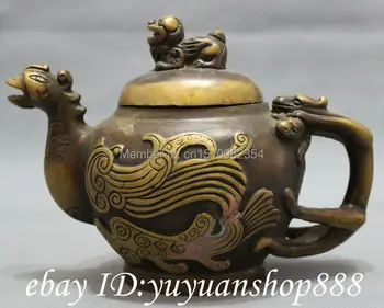 

Chinese Bronze Lion Dragon Unicorn Beast Phoenix Head Statue Wine Pot Teapot