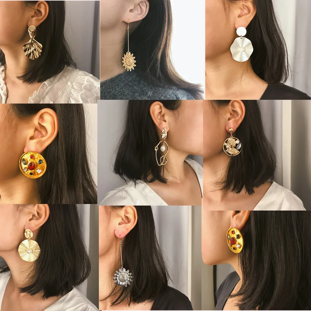 

2019 Long Vintage ZA Drop Earings Jewelry Earrings for Women Metal Pearl Ethnic Statement Dangle Earring Wedding Party Bijoux