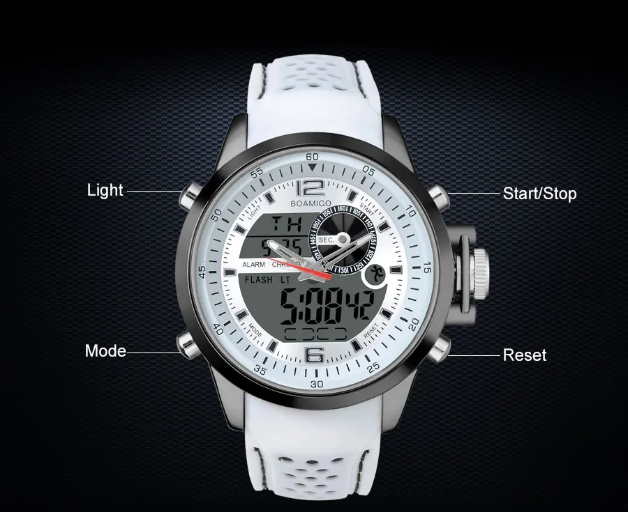 BOAMIGO Brand Dual Time Men's Digital Watch White Analog Men Multifunction Sports Watches Rubber Quartz Waterprooof Wristwatch  (18)