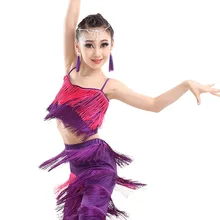 ; детское латиноамериканское с кисточками для девочек; комплект одежды для латинских танцев с бахромой; топ+ штаны; костюм для танцев; одежда для латинских танцев для девочек