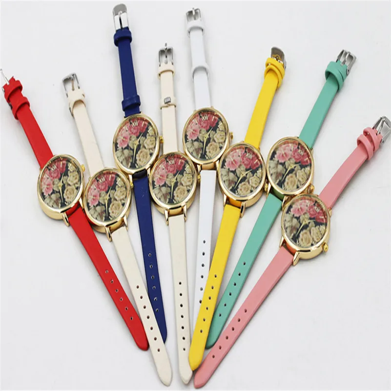 Women's watches with leather bands Fashion Flower Analog Quartz Movement wrist watches for women clock relogio feminino M14 (1)