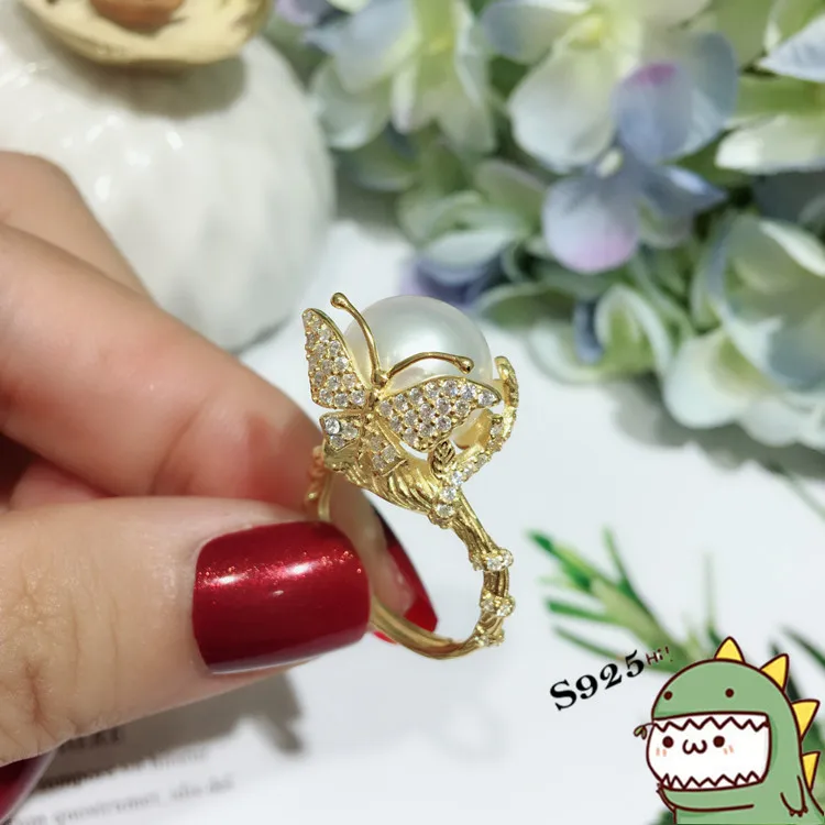 

Fashion Ring Pearl Jewelry 8-8.5mm Butterfly Rings Natural Freshwater Pearl 925 Sterling Silver Jewelry For Women Gift CAJZ.
