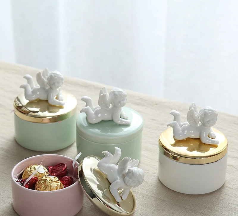 Multicolor Ceramic Storage Tank / Wedding Ring Earrings Jewelry Accessories Storage Tank Round Angel Ceramic Candy Storage Box
