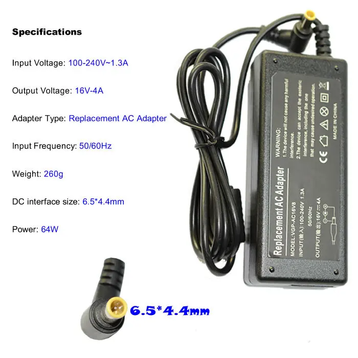 64W 16V 4A 6 5*4 4 MM Замена для Sony GP AC16V8 VGP AC16V7 PCGA AC51 ноутбука AC зарядное устройство