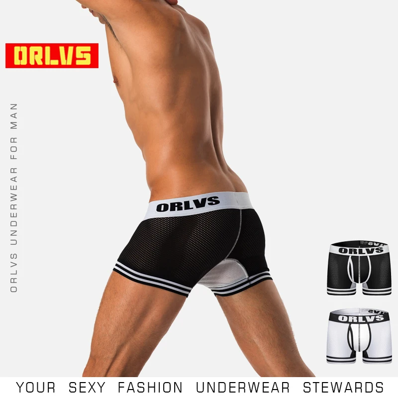 

ORLVS Brand Comfortable Boxers Men Underwear Mesh Nylon Male Panties Breathable Men Sleepwear Quick Dry Solid Boxers Men shorts