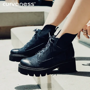 

Curvaness 2019 Autumn And Winter Martin Boots Female Multi-functional Lace-up Boots Women's Casual Flat Tooling Boots Women