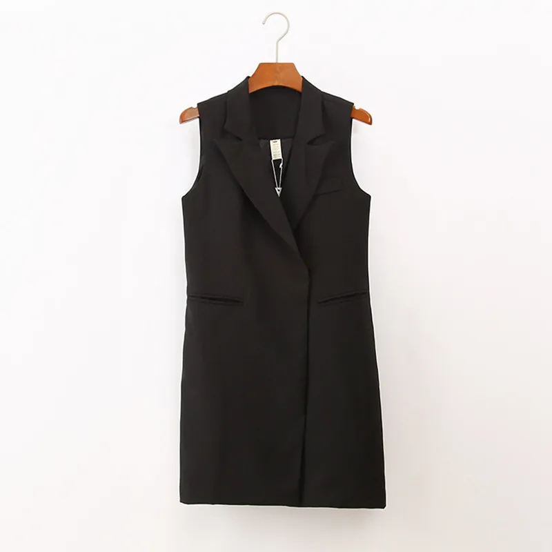 

2018 Spring Autumn Fashion Jacket Women Thin Coat Turn-down Collar Double Press Pockets 1 Button Sleeveless VE058
