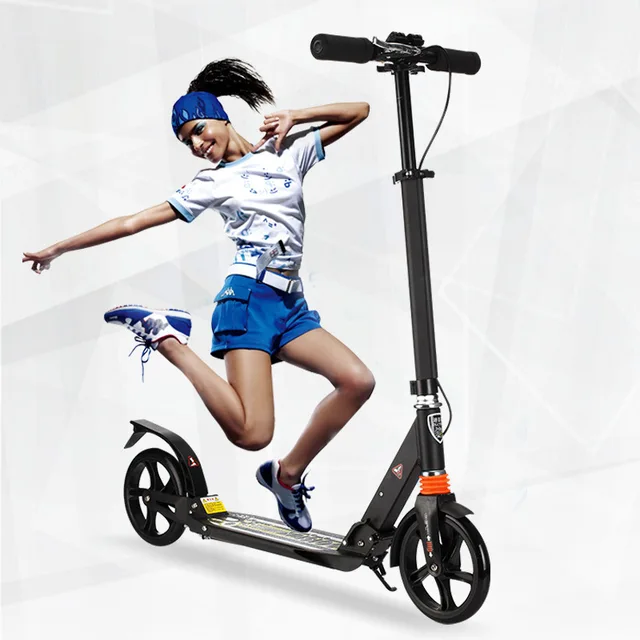 Best price at $114 Cheap City fashion two wheel scooter adult folding design protable Kick Scooter 3 adjustable gears black white bearing 120KG