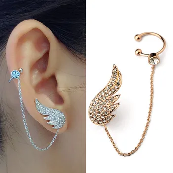 

Top Quality Fashion Micro Mosaic AAA+ Top Cubic Zirconia Crystals Wing With Chain Link Clip Ear Cuff Earrings For Women