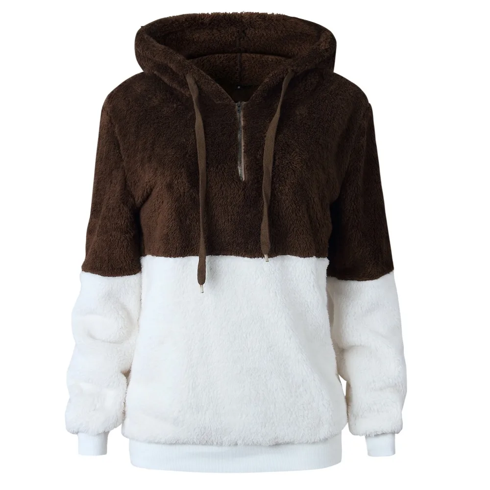 

Maternity fleece faux shearling hooded zipper jacket female women autumn winter casual wool plush contrast color overcoat L359