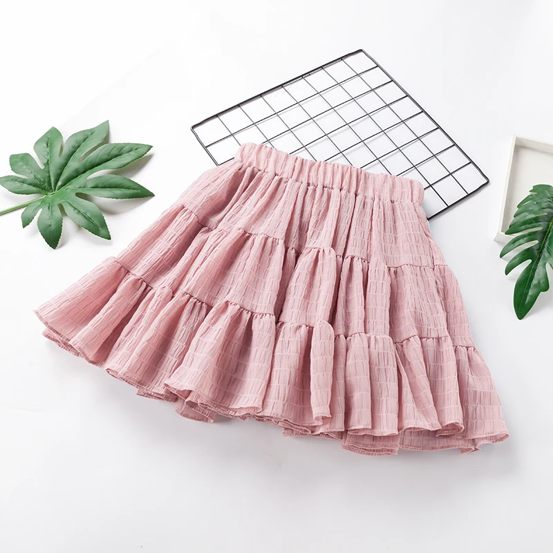 

Pengpious 2019 summer female students solid color preppy style skirts women elastic waist chiffon patchwork pleated skirts cute