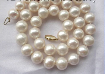 

free shipping >>>> stunning big 13mm round white freshwater cultured pearl necklace 14 clasp d701