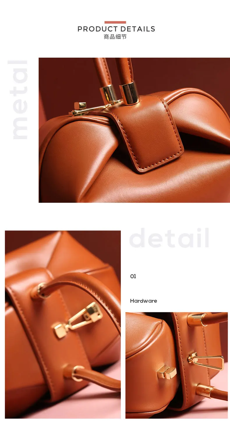 ZYJ Female Vintage Real Leather Shoulder Tote Bags Hobos Ball Girls Women Casual Handbag Popular Circular Hand Tote Bag (13)