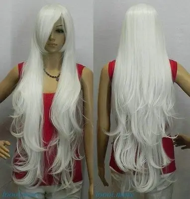 

New Bright White 100cm Extra Long Straight Cosplay women Wig with Hairnet JJ050