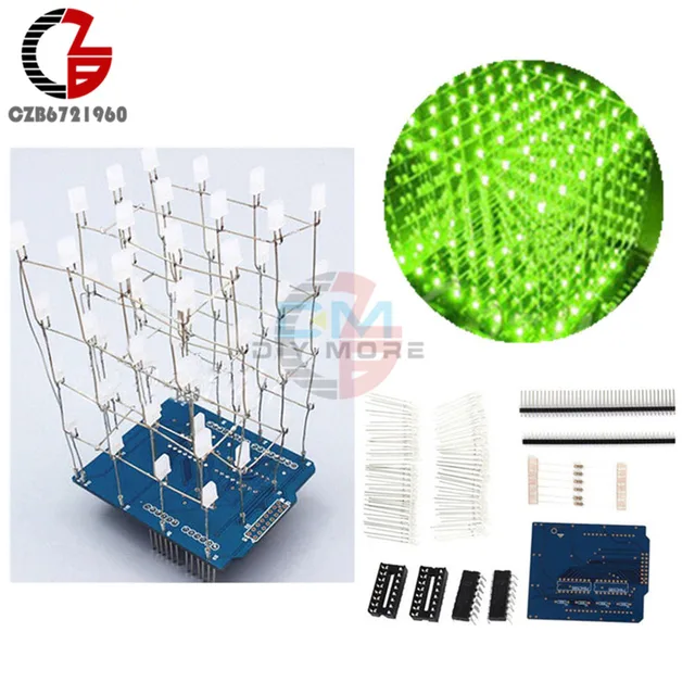 4X4X4 Light Cube Kit Arduino shield LED DIY suite Kit Red Blue rot Blau 4X4X4 Light Cube Kit Arduino shield LED DIY suite Kit Red Blue rot Blau