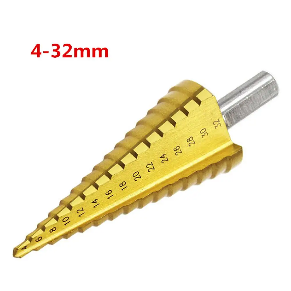 

1pc Professional Triangular Handle HSS Steel Large Step Cone Coated Metal Drill Bit Cut Tool Set Hole Cutter 4-12/20/32mm