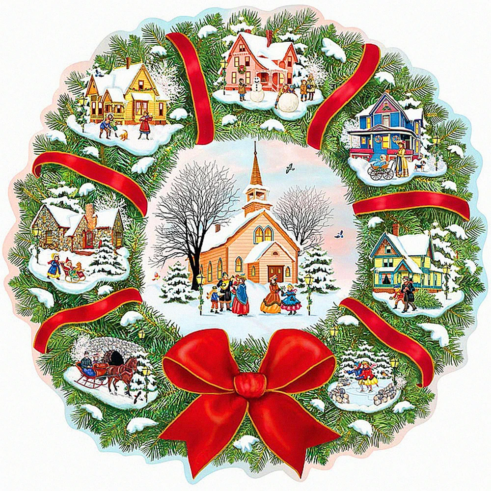 

Full DIY 5D Diamond Painting Christmas Wreath Cross Stitch Diamond Embroidery Winter House Patterns rhinestones Diamond Mosaic