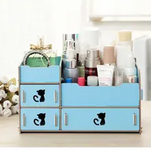 Сделай Сам Настольный ящик для хранения милый кот Дисплей Органайзер для макияжа для любого декора синий