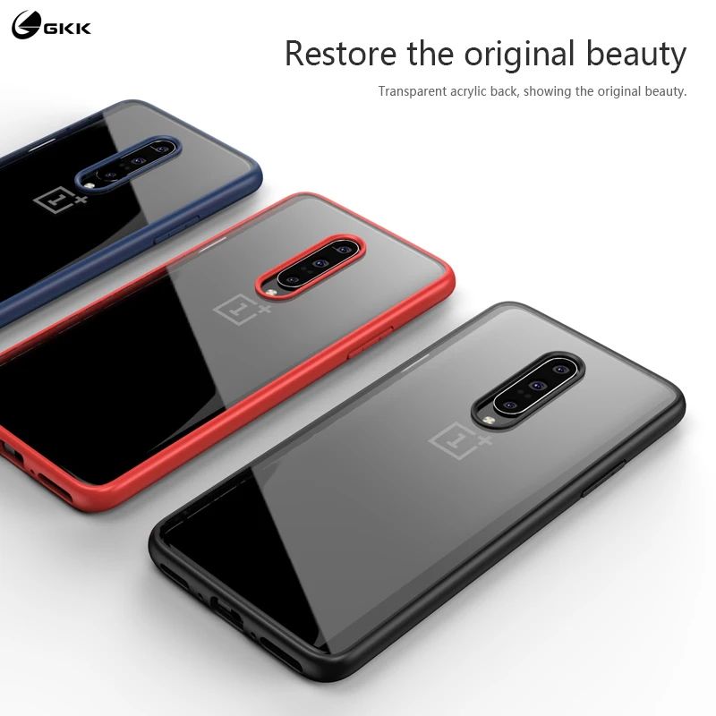 Роскошный чехол GKK для OnePlus 7 Pro Прозрачный Акриловый на заднюю панель мягкий