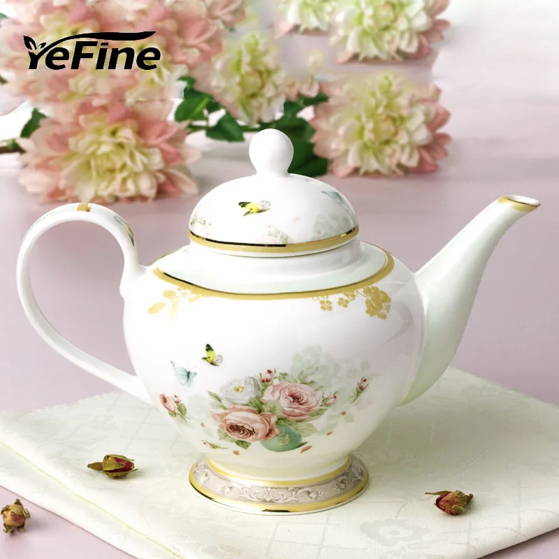 

YeFine Luxury Bone China Teapot With Filter Hole 850 ML Tea Pots Ceramic Drinkware Accessories Bone Porcelain Coffee Pots