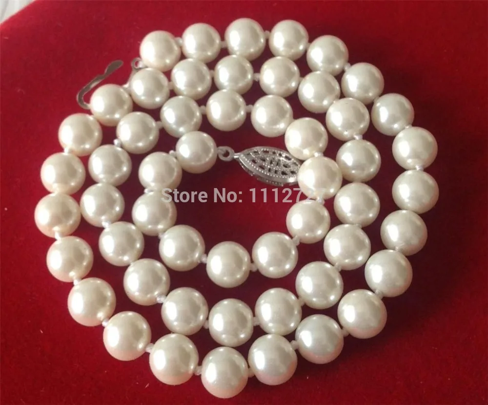 

women Fashion Jewelry Exquisite! 8mm white Ocean Sea Shell Pearl Necklace Beads Jewelry Natural Stone 18inch Wholesale Price