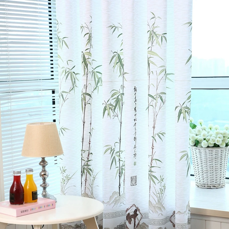 White Bottom Cloth With Bamboo Patterns Half Shading Curtain