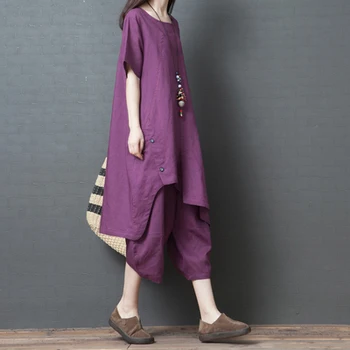

Cotton And Linen Tracksuit For Women Clothes 2019 Casual Two Piece Set Top And Pants Matching Sets Ensemble Femme Deux Pieces