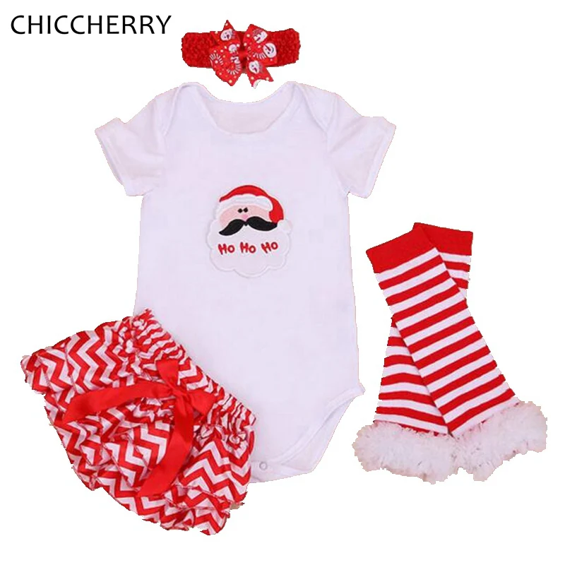 

Santa Claus Baby Girl Clothes Christmas Costumes for Kids Bodysuit Headband Ruffle Bloomers Leg Warmers New Born Infant Clothing