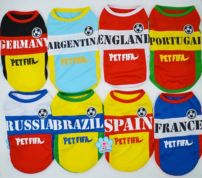 Mesh Breathable 8 Country World Cup Soccer Jersey Pet Dog Shirts Summer