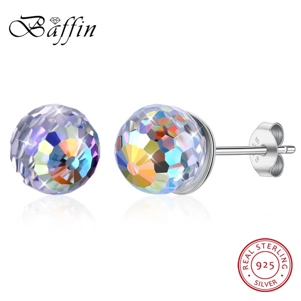 BAFFIN Classic Round Stud Earrings Ball Crystals From Swarovski S925 Silver Piercing For Women Wedding Party Daily Jewelry 2019 | Украшения