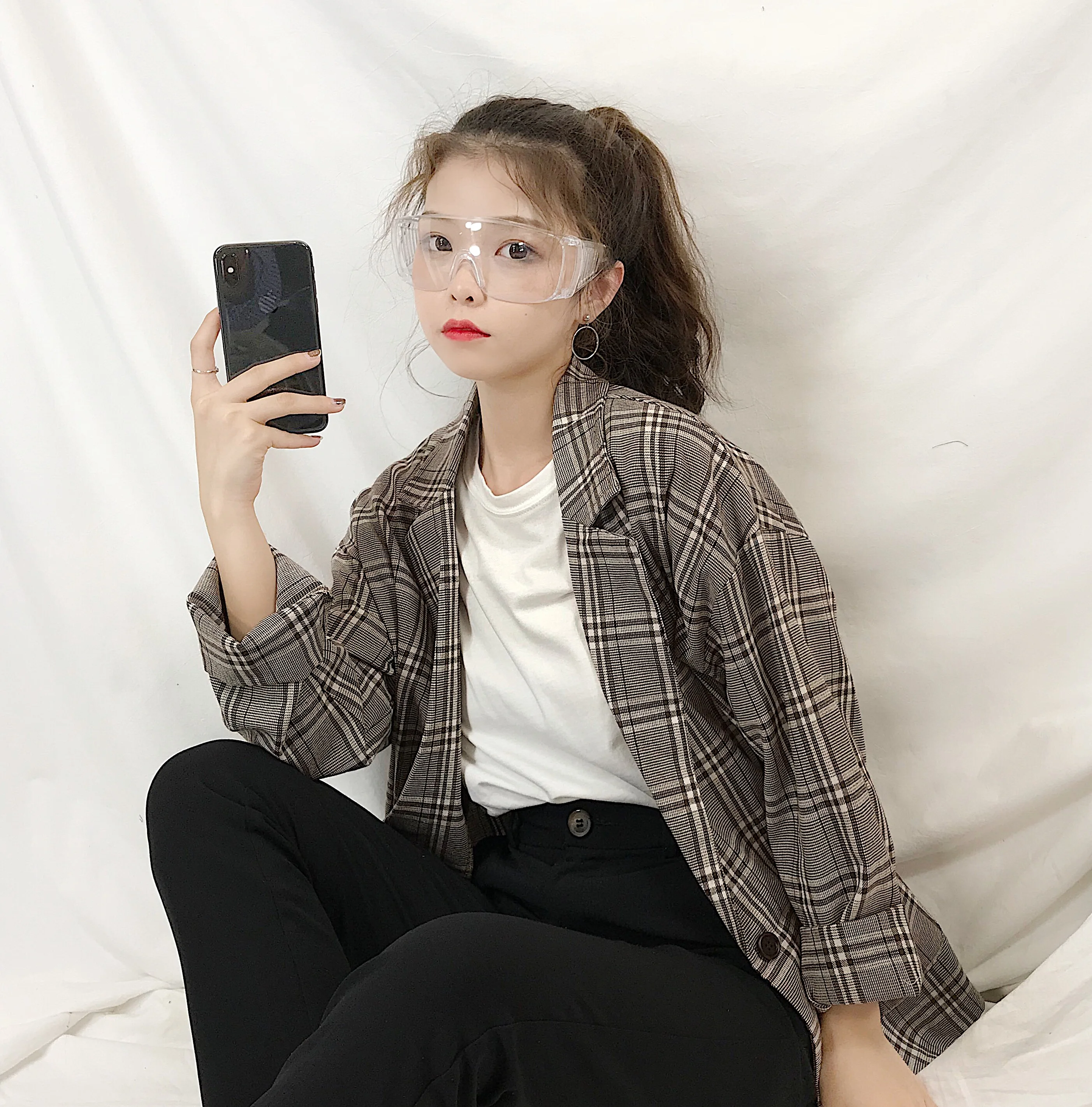 Mihoshop Ulzzang Корейская женская модная одежда новое клетчатое винтажное Свободное