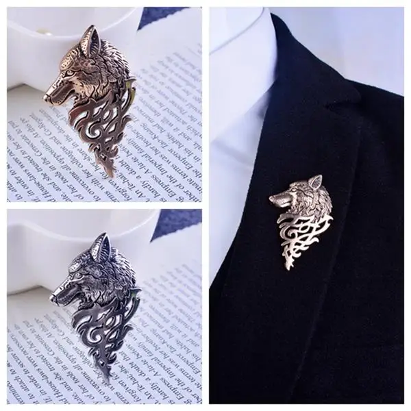 

Broche Men Rushed Pin Mary Kay Brooches 2017 New Suit Badge Retro British Domineering Personality Wolf Totem Head Brooch Badges