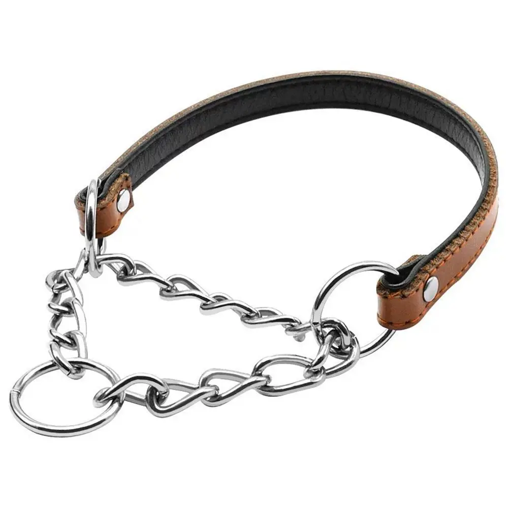 Leather Padded Training Martingale Choke Chain Dog Collar for Small