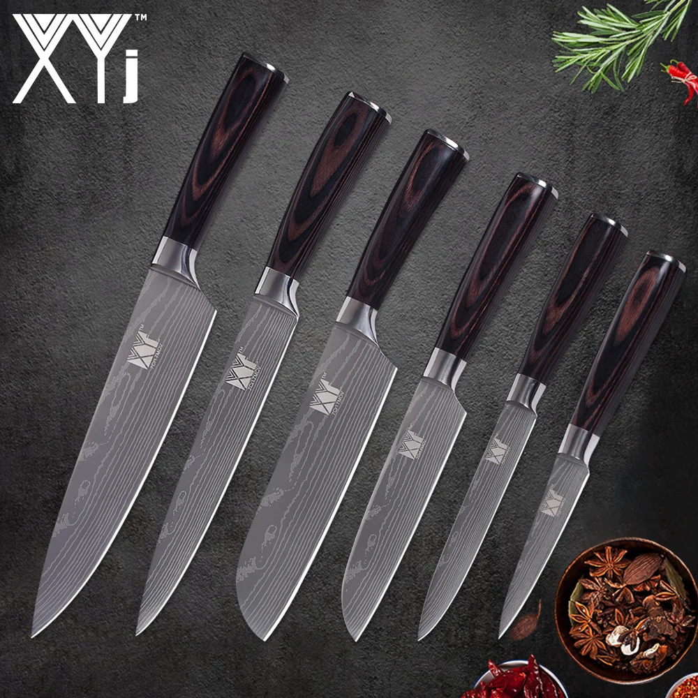 

XYj Stainless Steel Knife 3.5 5 7 8 inch Beauty Pattern High Carbon Blade Knives Fish Meat Vegetable Fruit Cooking Accessories
