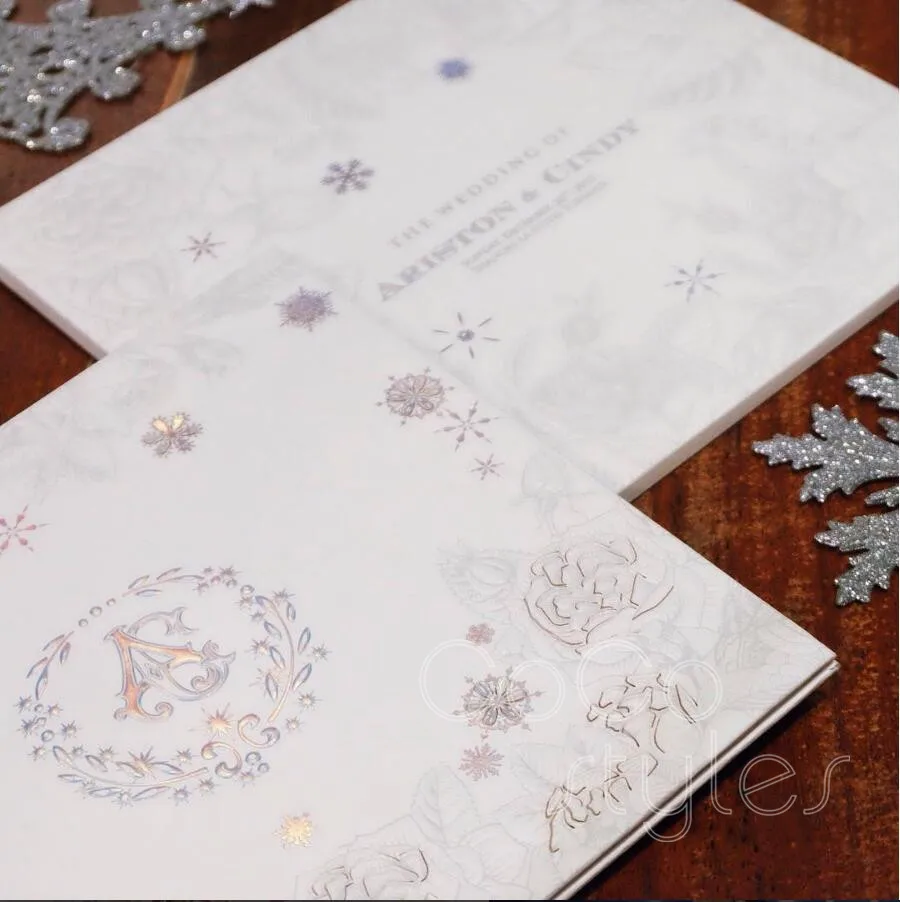  Cocostyles custom de luxe colorful embossed wedding invitation card with floral and snowflake for w - 32880875795
