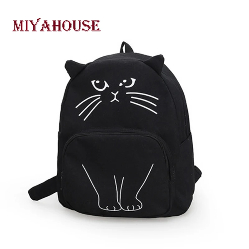 

Miyahouse Lovely Cartoon Cats Design Backpack Women Korean Casual Canvas Backpack Female Candy Color Travel Rucksack