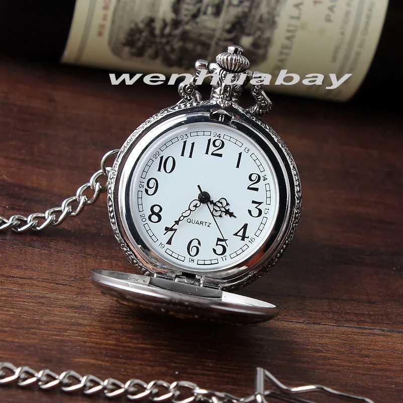 Новое поступление серебряные карманные часы Бронзовый Для мужчин смотреть Мотыги лестница Дизайн кварцевые карманные часы Брелок Сеть