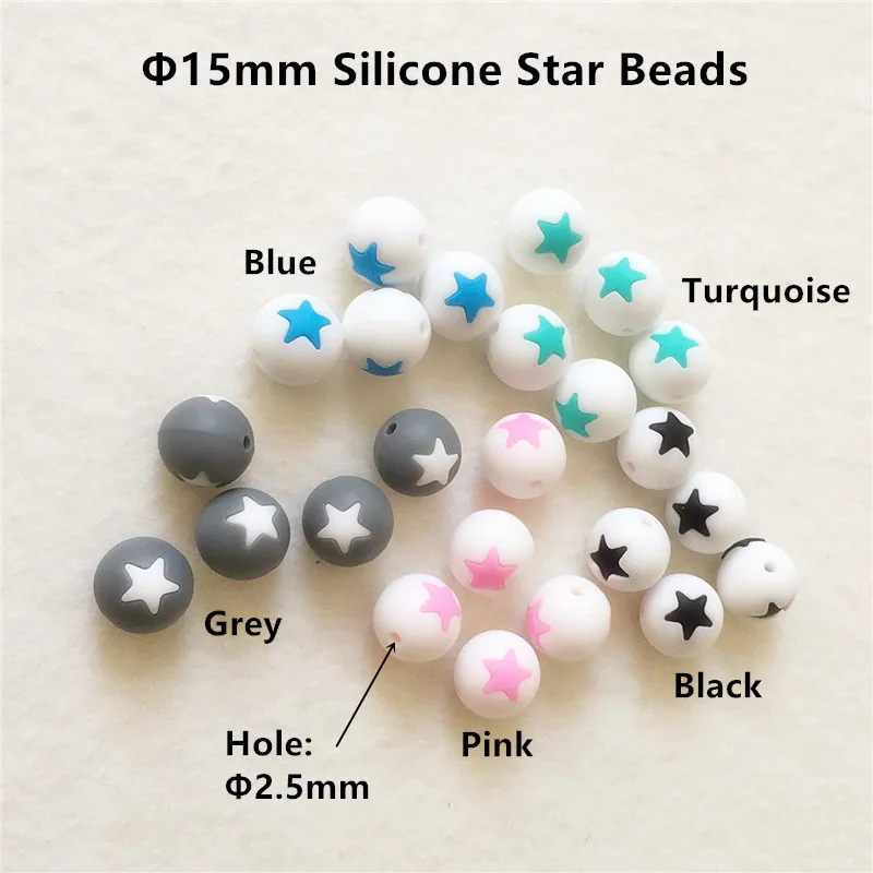 

Chengkai 50pcs 15mm BPA Free Silicone Star Beads DIY Baby Bracelets Teether Chewing Jewelry Toy Teethering Necklace Accessories