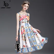 High Quality New 2017 Designer Runway Casual Summer Dress Women's Spaghetti Strap Button Gorgeous Floral Printed Dress