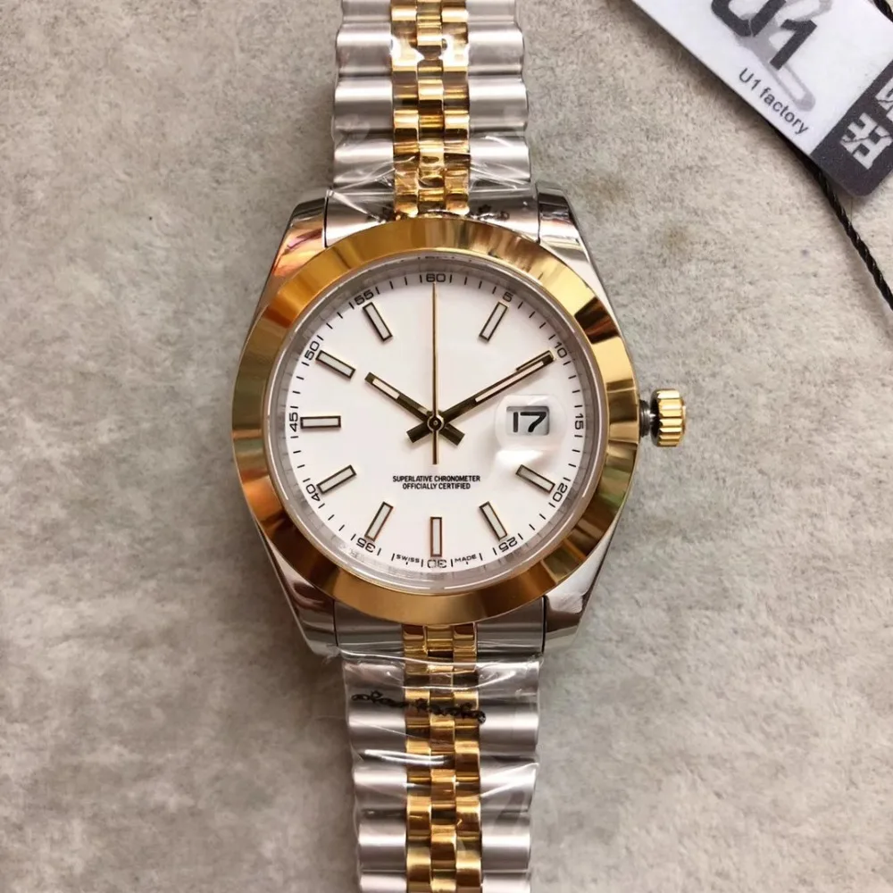 

Luxury watch Date Just 41mm White dial 18CT gold outer ring smooth automatic mechanical watch Jubilee strap sapphire Wristwatch